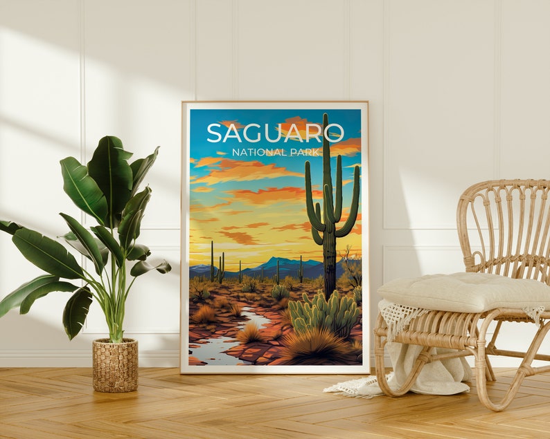 Affiche de voyage Saguaro, Art mural Arizona, Impression du parc Saguaro, Affiche Saguaro, Art Arizona, Affiche Arizona, Décoration murale