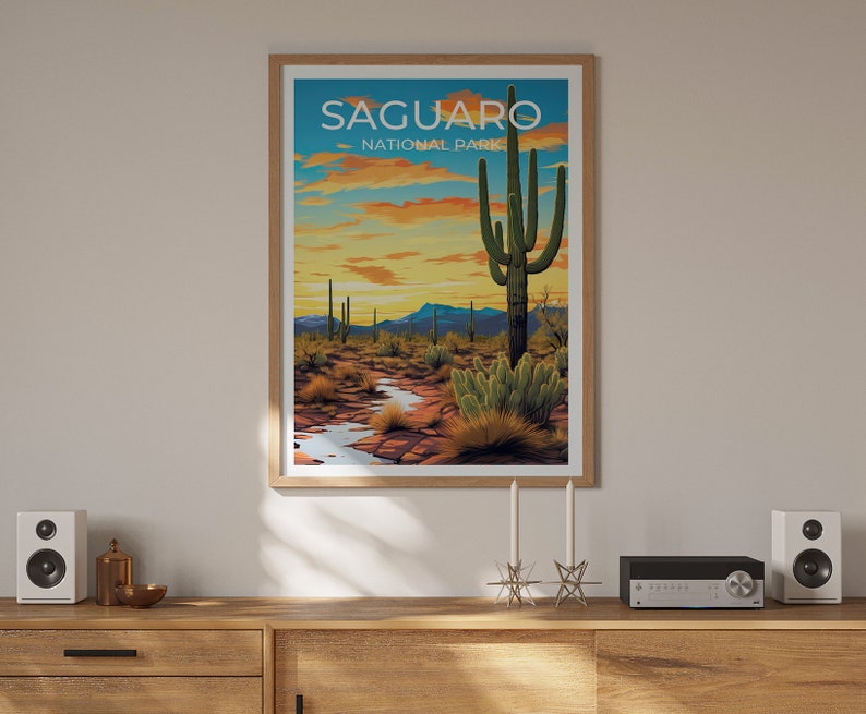 Affiche de voyage Saguaro, Art mural Arizona, Impression du parc Saguaro, Affiche Saguaro, Art Arizona, Affiche Arizona, Décoration murale