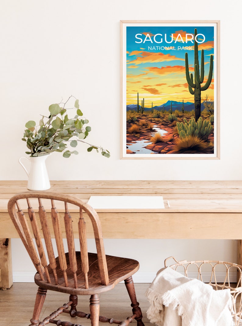 Affiche de voyage Saguaro, Art mural Arizona, Impression du parc Saguaro, Affiche Saguaro, Art Arizona, Affiche Arizona, Décoration murale