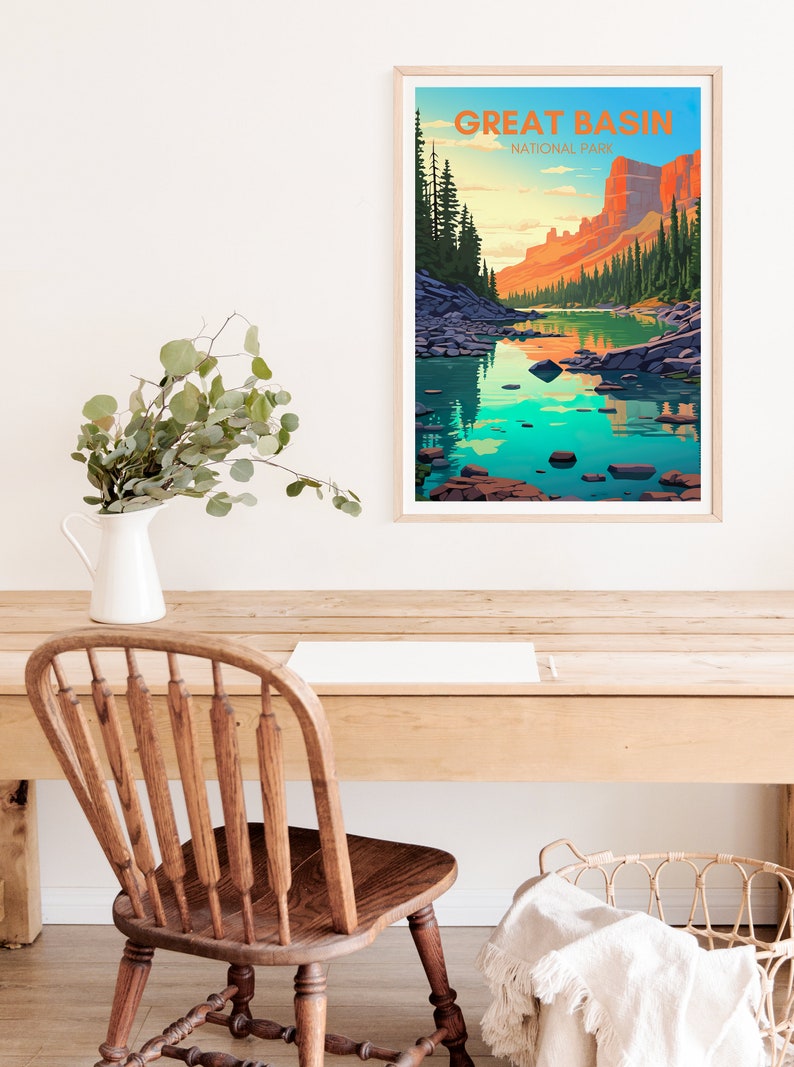 Affiche de voyage du Grand Bassin, art mural du Grand Bassin, impression du parc national, affiche du Grand Bassin, art du Nevada, affiche sur la nature, décoration murale