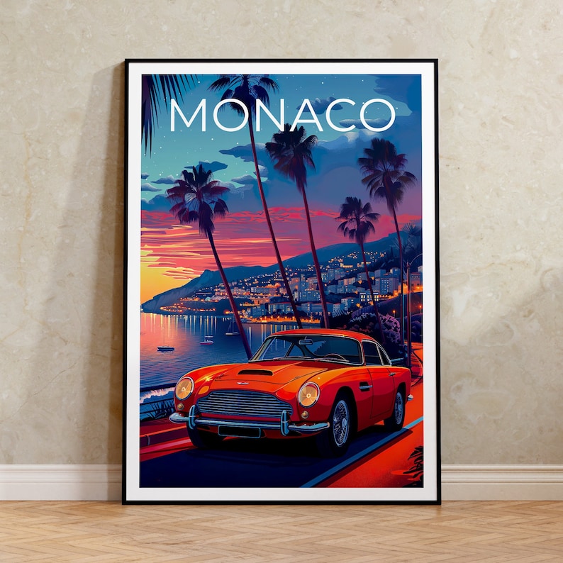 Monaco Poster, Monaco Print, Classic Car Poster, Classic Car Print, Monaco Travel Poster, Monte Carlo Poster, Monaco Art