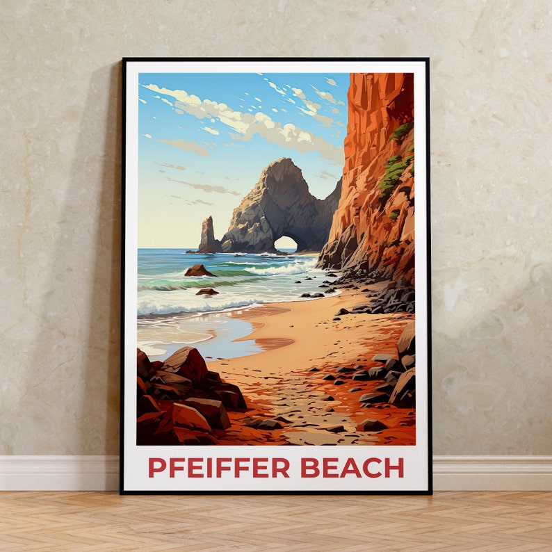 Pfeiffer Beach Travel Poster, California Wall Art, California Print, Pfeiffer Beach Poster, California Poster, Pfeiffer Beach Print