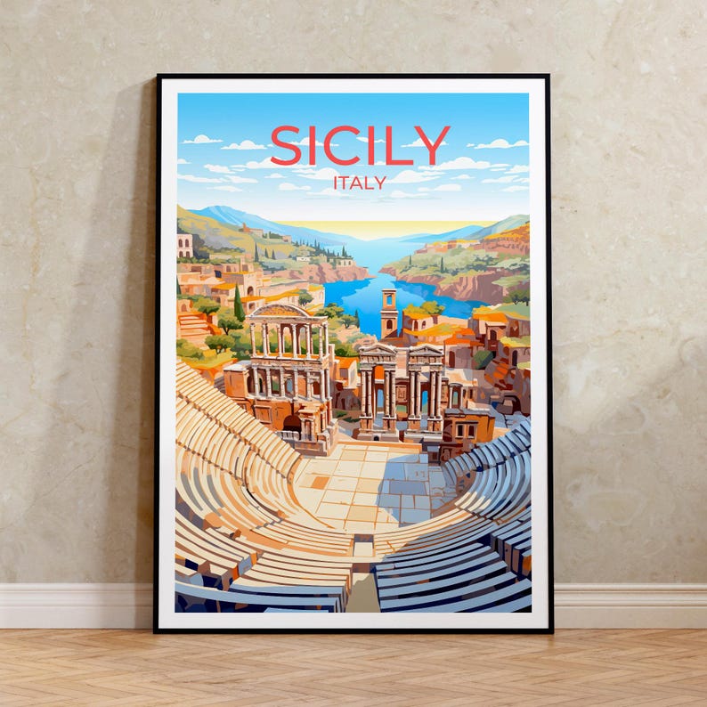 Sicily Travel Poster, Italy Wall Art, Sicily Print, Sicily Poster, Sicily Art, Europe Poster, Travel Art, Wall Decor