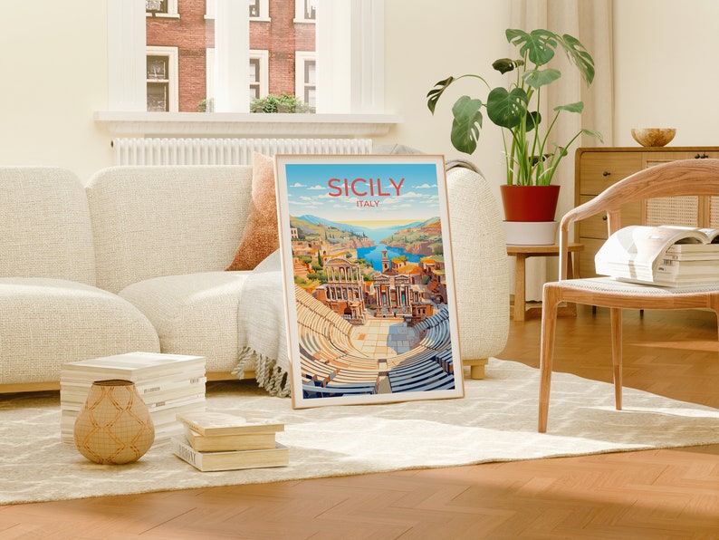 Sicily Travel Poster, Italy Wall Art, Sicily Print, Sicily Poster, Sicily Art, Europe Poster, Travel Art, Wall Decor