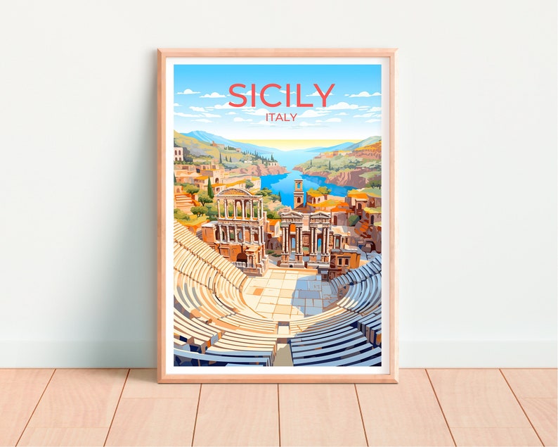 Sicily Travel Poster, Italy Wall Art, Sicily Print, Sicily Poster, Sicily Art, Europe Poster, Travel Art, Wall Decor