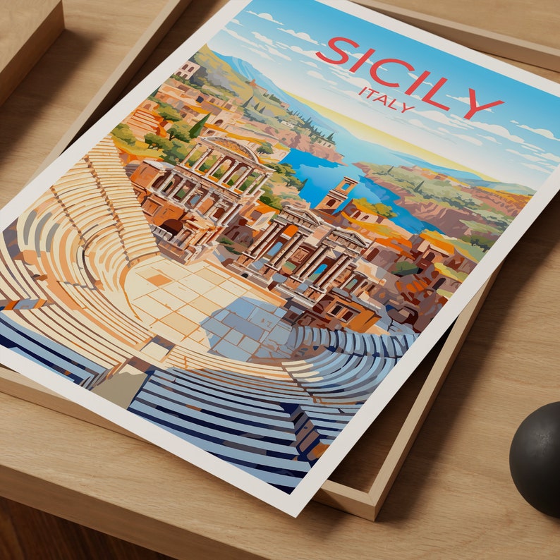 Sicily Travel Poster, Italy Wall Art, Sicily Print, Sicily Poster, Sicily Art, Europe Poster, Travel Art, Wall Decor