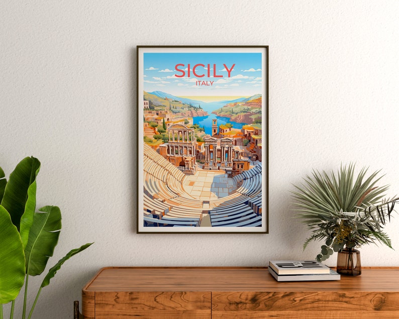 Sicily Travel Poster, Italy Wall Art, Sicily Print, Sicily Poster, Sicily Art, Europe Poster, Travel Art, Wall Decor