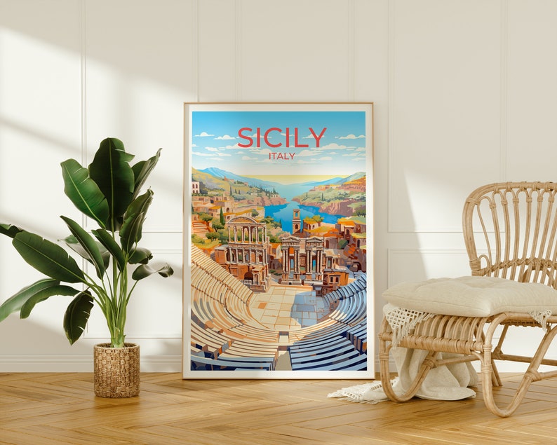 Sicily Travel Poster, Italy Wall Art, Sicily Print, Sicily Poster, Sicily Art, Europe Poster, Travel Art, Wall Decor