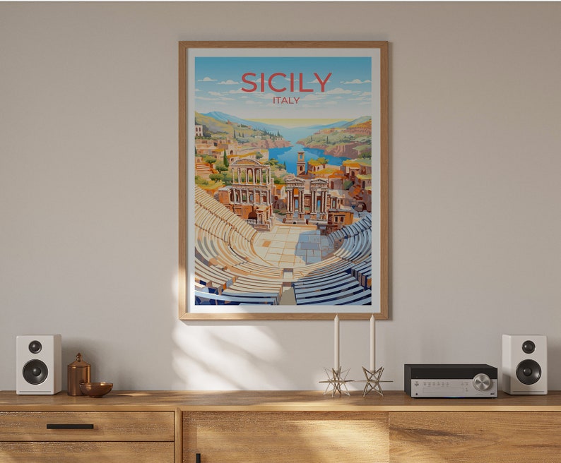Sicily Travel Poster, Italy Wall Art, Sicily Print, Sicily Poster, Sicily Art, Europe Poster, Travel Art, Wall Decor