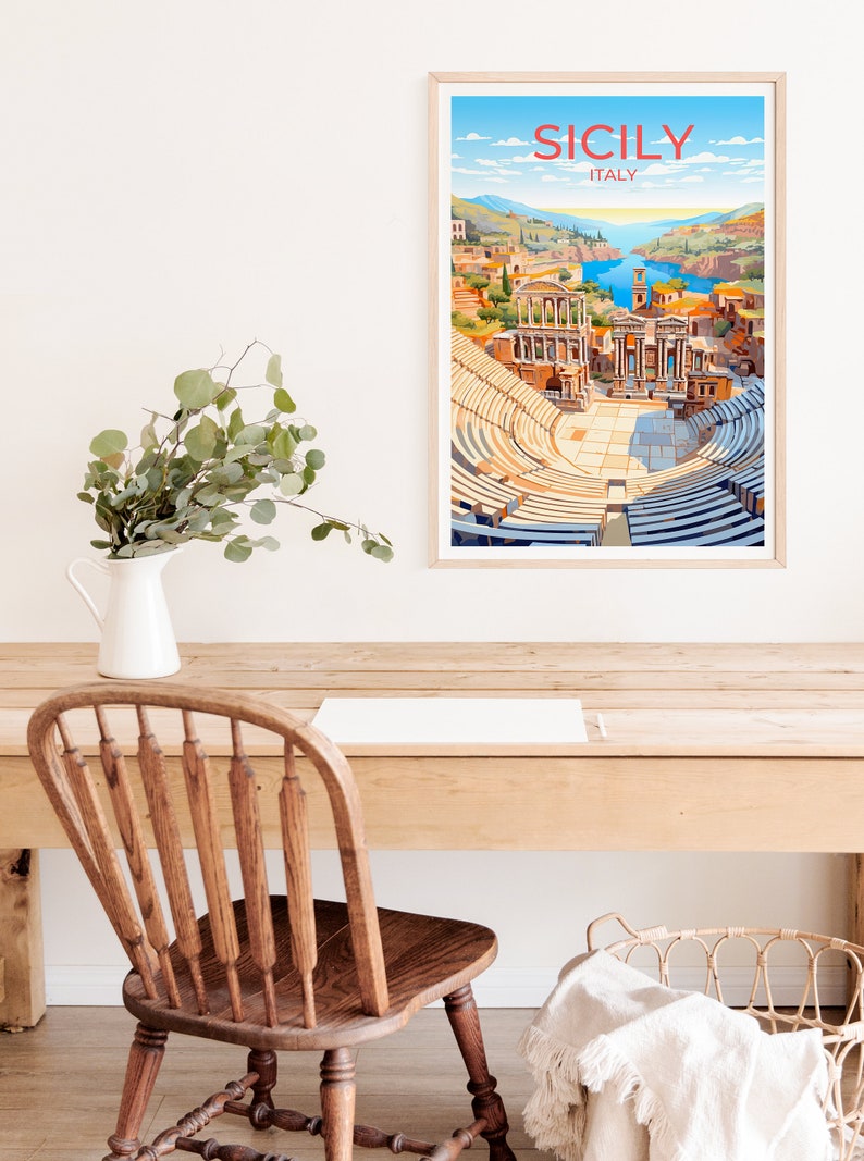 Sicily Travel Poster, Italy Wall Art, Sicily Print, Sicily Poster, Sicily Art, Europe Poster, Travel Art, Wall Decor