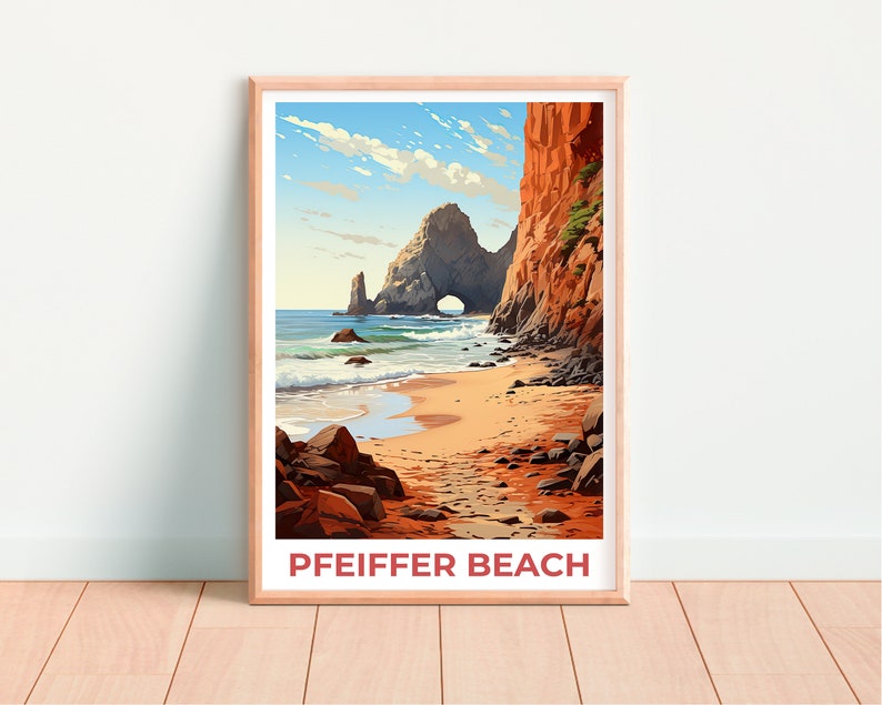 Pfeiffer Beach Travel Poster, California Wall Art, California Print, Pfeiffer Beach Poster, California Poster, Pfeiffer Beach Print