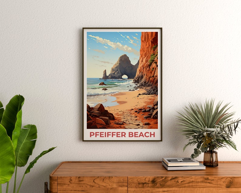 Pfeiffer Beach Travel Poster, California Wall Art, California Print, Pfeiffer Beach Poster, California Poster, Pfeiffer Beach Print