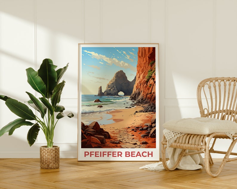 Pfeiffer Beach Travel Poster, California Wall Art, California Print, Pfeiffer Beach Poster, California Poster, Pfeiffer Beach Print
