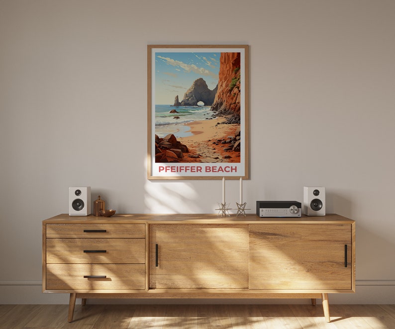 Pfeiffer Beach Travel Poster, California Wall Art, California Print, Pfeiffer Beach Poster, California Poster, Pfeiffer Beach Print