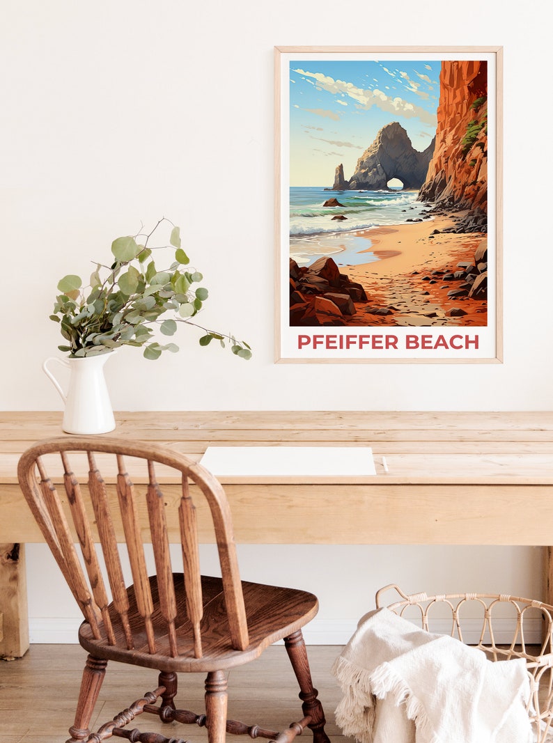 Pfeiffer Beach Travel Poster, California Wall Art, California Print, Pfeiffer Beach Poster, California Poster, Pfeiffer Beach Print