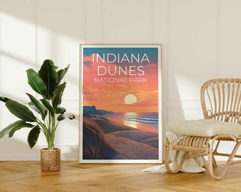 Affiche du parc national des dunes d'Indiana, art mural de l'Indiana, impression de l'Indiana, affiche des dunes, affiche des dunes d'Indiana,
