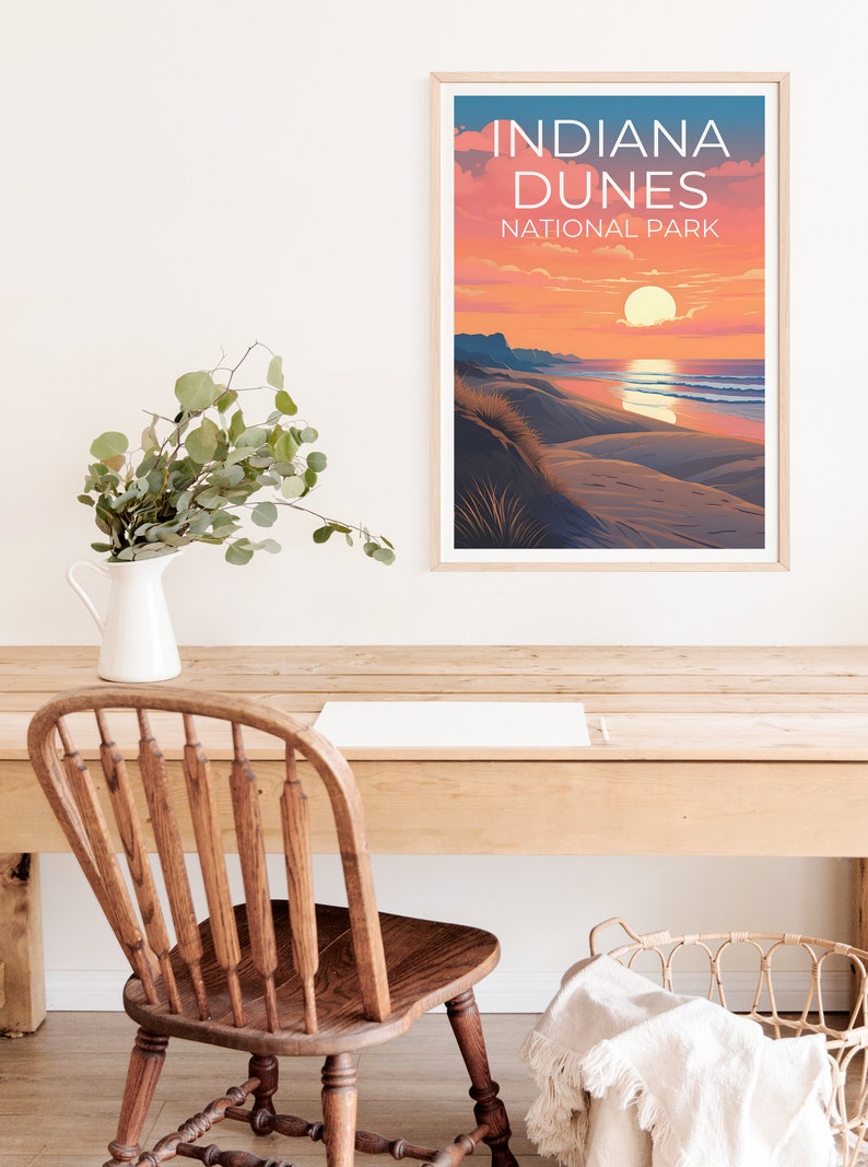 Affiche du parc national des dunes d'Indiana, art mural de l'Indiana, impression de l'Indiana, affiche des dunes, affiche des dunes d'Indiana,