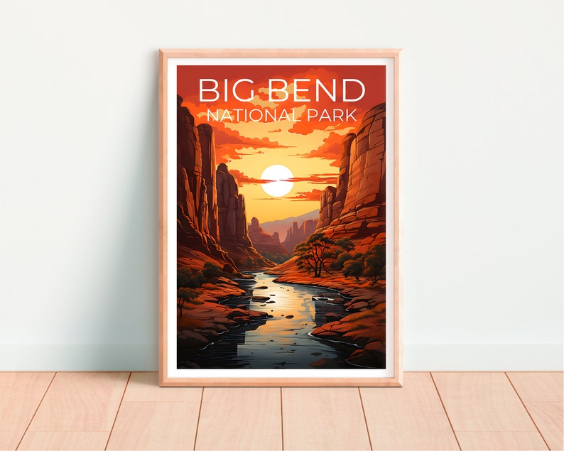 Affiche du parc national de Big Bend, impression du Texas, art du Texas, impression de Big Bend, affiche de voyage du Texas, affiche du canyon, art du Texas