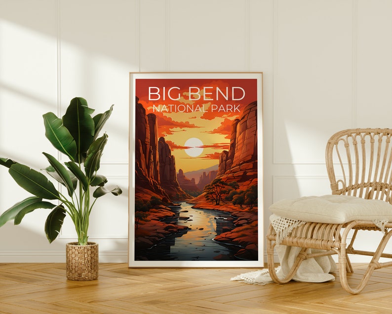 Affiche du parc national de Big Bend, impression du Texas, art du Texas, impression de Big Bend, affiche de voyage du Texas, affiche du canyon, art du Texas