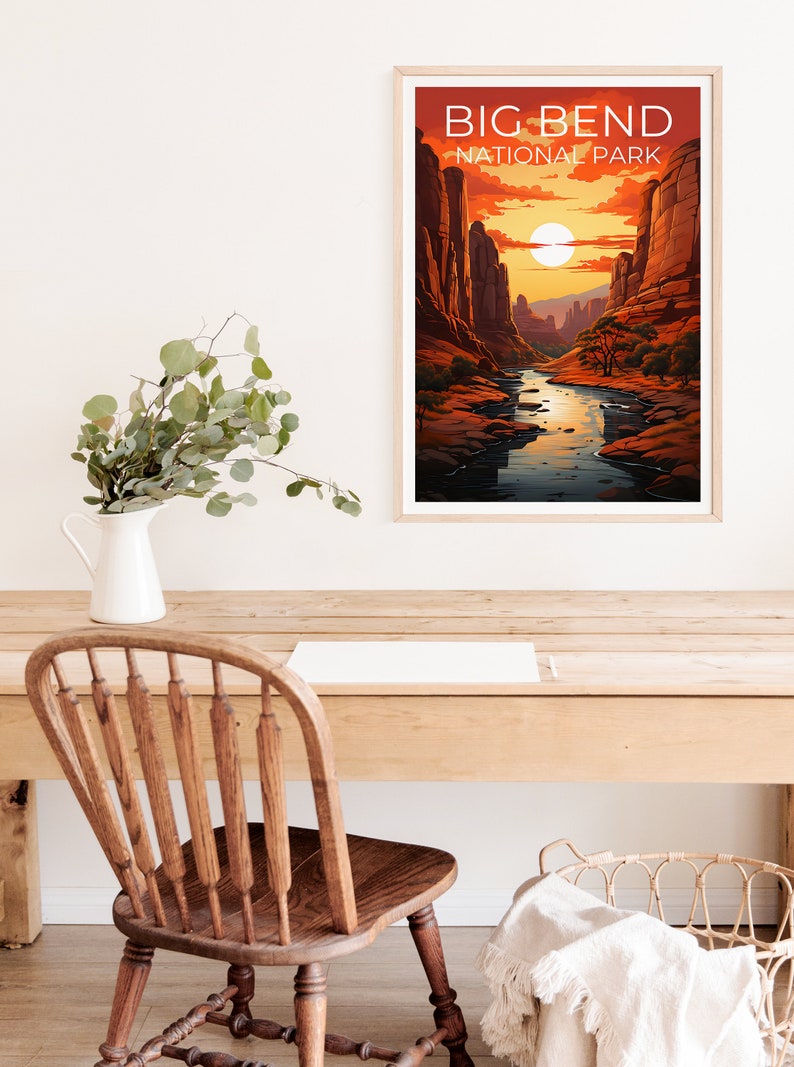 Affiche du parc national de Big Bend, impression du Texas, art du Texas, impression de Big Bend, affiche de voyage du Texas, affiche du canyon, art du Texas