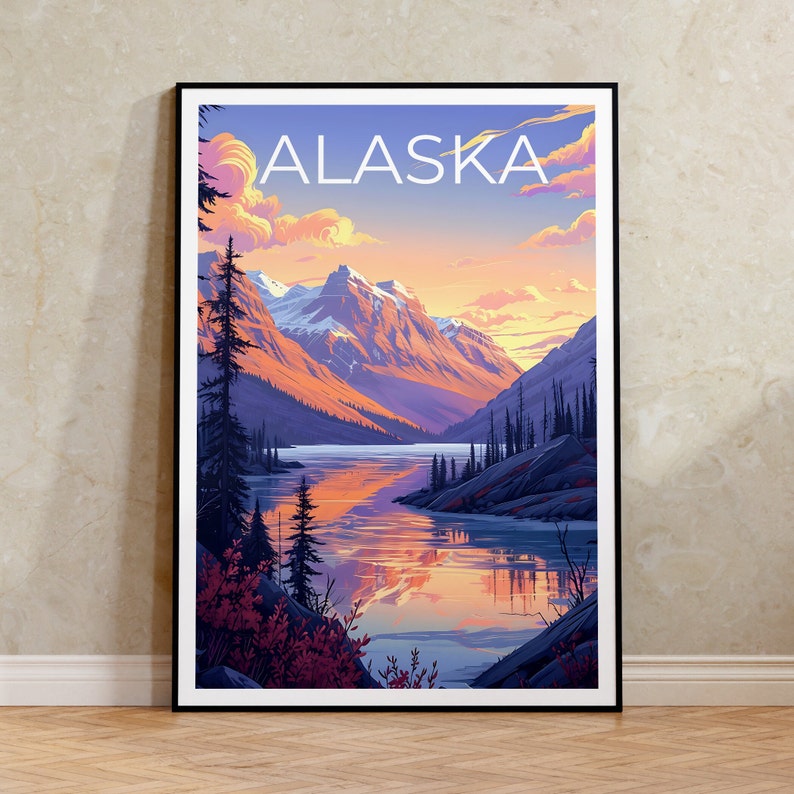 Alaska Travel Poster, Alaska Wall Art, Alaska Print, Alaska Poster, Mountain Poster, Nature Poster, Alaska Art