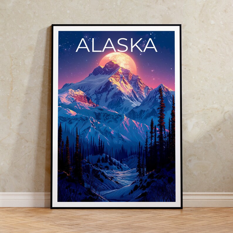 Alaska Poster, Alaska Druck, Denali Poster, Denali Druck, Alaska Reiseposter, Berg Poster, Alaska Kunst