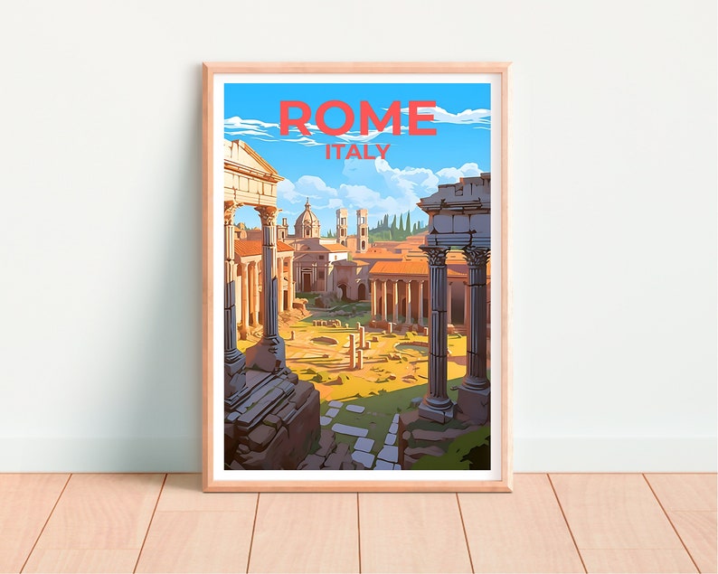 Rome Travel Poster, Italy Wall Art, Italy Print, Rome Poster, Roman Forum Poster, City Poster, Rome Art