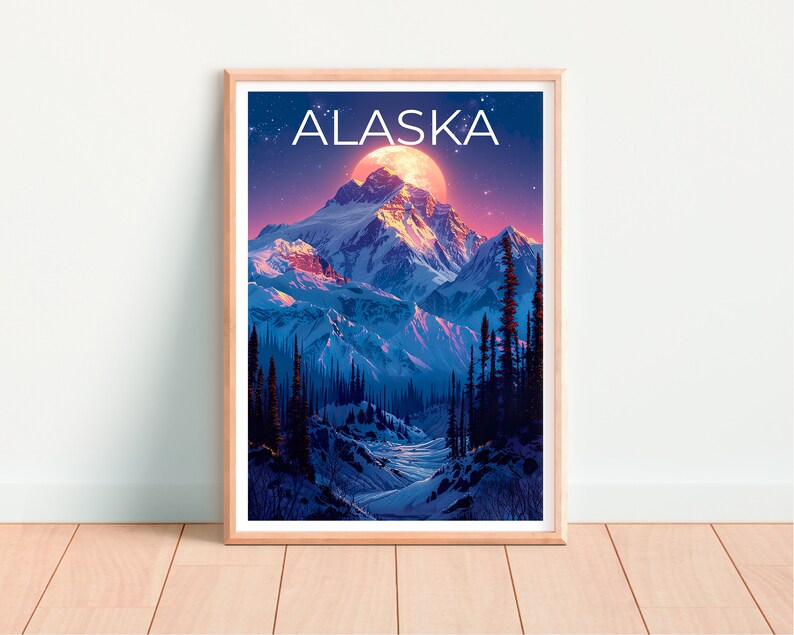 Alaska Poster, Alaska Print, Denali Poster, Denali Print, Alaska Travel Poster, Mountain Poster, Alaska Art
