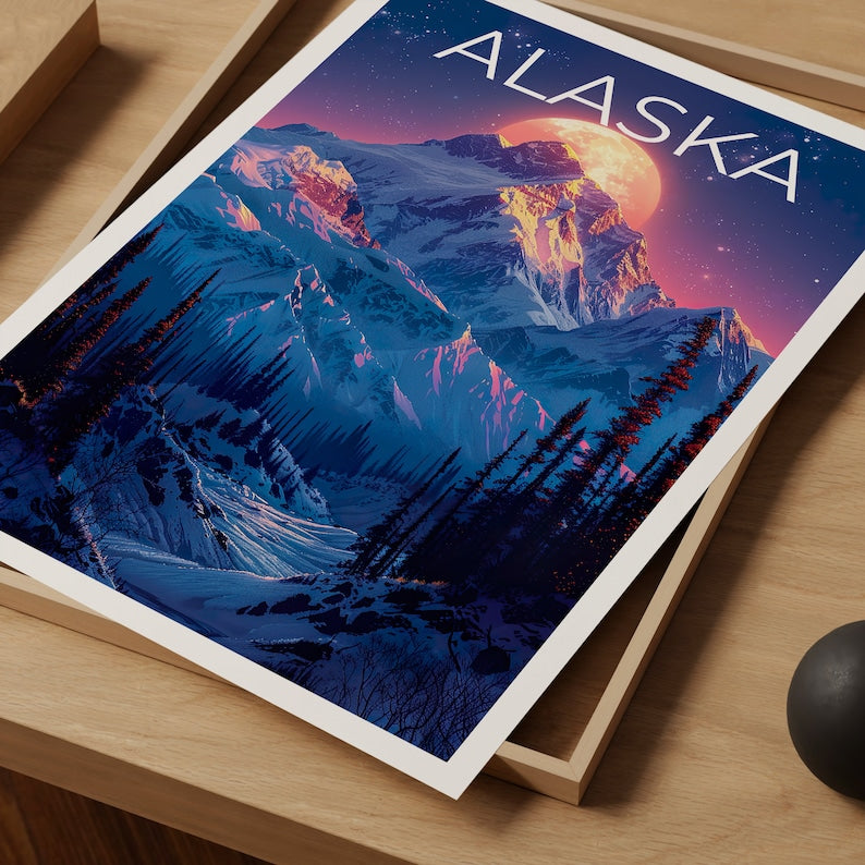Alaska Poster, Alaska Print, Denali Poster, Denali Print, Alaska Travel Poster, Mountain Poster, Alaska Art