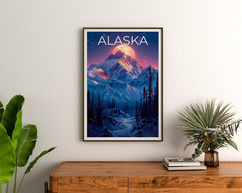 Alaska Poster, Alaska Print, Denali Poster, Denali Print, Alaska Travel Poster, Mountain Poster, Alaska Art