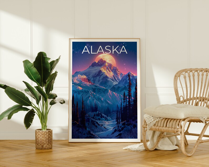 Alaska Poster, Alaska Print, Denali Poster, Denali Print, Alaska Travel Poster, Mountain Poster, Alaska Art