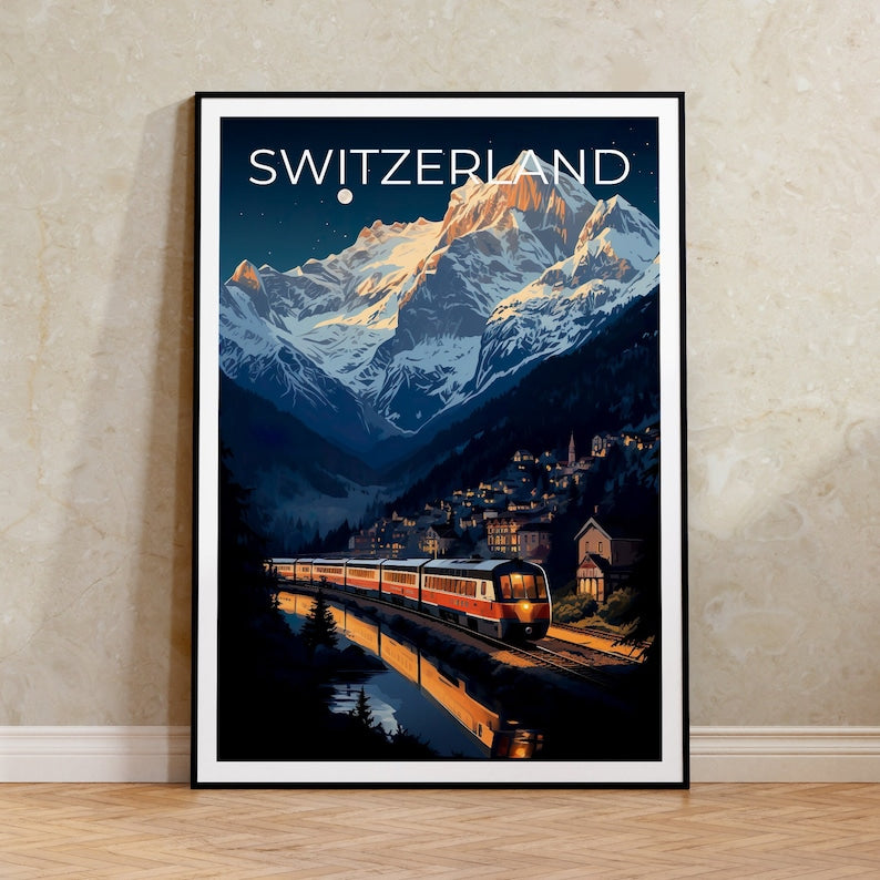 Switzerland Travel Poster, Interlaken Wall Art, Interlaken Print, Switzerland Poster, Interlaken Poster, Switzerland Art
