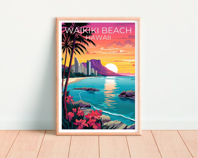 Waikiki Beach Poster, Waikiki Beach Print, Honolulu Art, Honolulu Print, Hawaii Travel Poster, Waikiki Poster, Hawaii Print