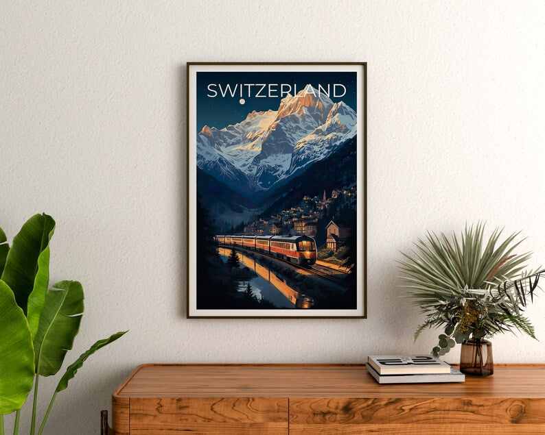 Switzerland Travel Poster, Interlaken Wall Art, Interlaken Print, Switzerland Poster, Interlaken Poster, Switzerland Art