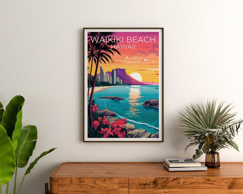 Waikiki Beach Poster, Waikiki Beach Print, Honolulu Art, Honolulu Print, Hawaii Travel Poster, Waikiki Poster, Hawaii Print