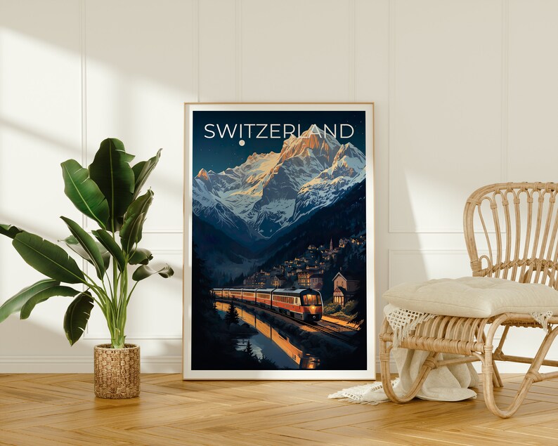 Switzerland Travel Poster, Interlaken Wall Art, Interlaken Print, Switzerland Poster, Interlaken Poster, Switzerland Art
