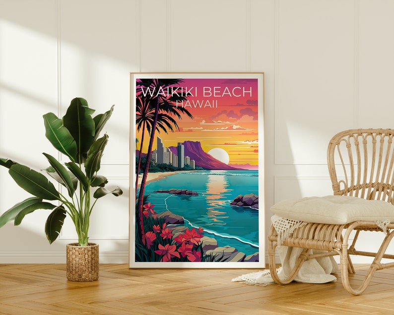 Waikiki Beach Poster, Waikiki Beach Print, Honolulu Art, Honolulu Print, Hawaii Travel Poster, Waikiki Poster, Hawaii Print