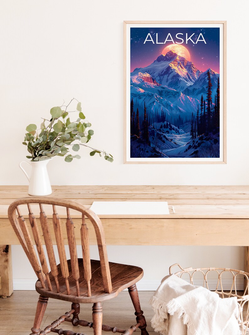 Alaska Poster, Alaska Print, Denali Poster, Denali Print, Alaska Travel Poster, Mountain Poster, Alaska Art