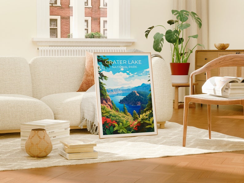 Affiche de voyage sur le lac Crater, art mural sur le lac Crater, impression sur le lac Crater, affiche sur le lac Crater, art de l'Oregon, affiche sur le lac, affiche sur la nature, décoration murale