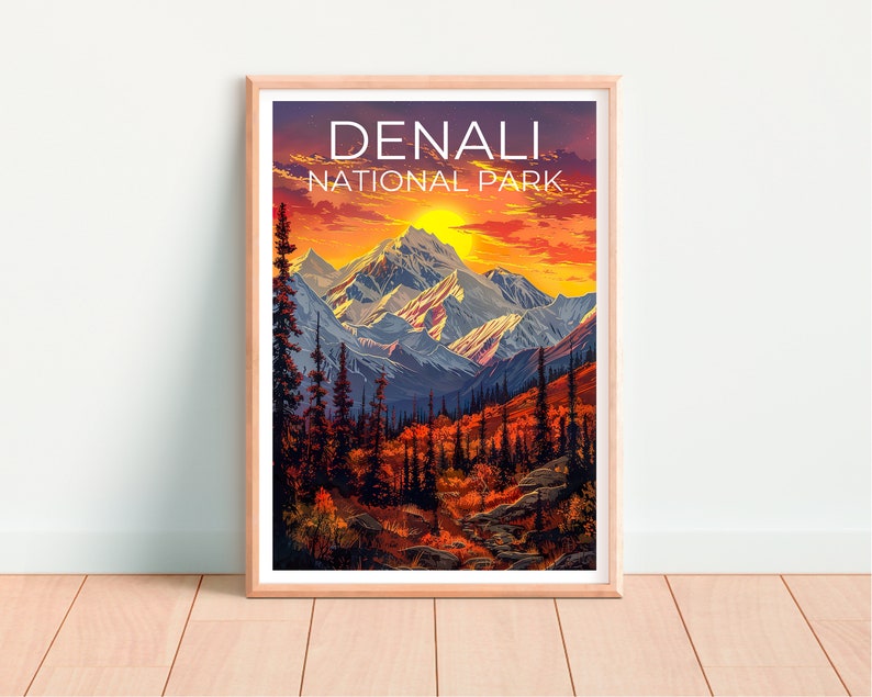 Affiche du parc national de Denali, impression Denali, affiche Alaska, impression Alaska, affiche de voyage Denali, affiche de montagne, art Denali