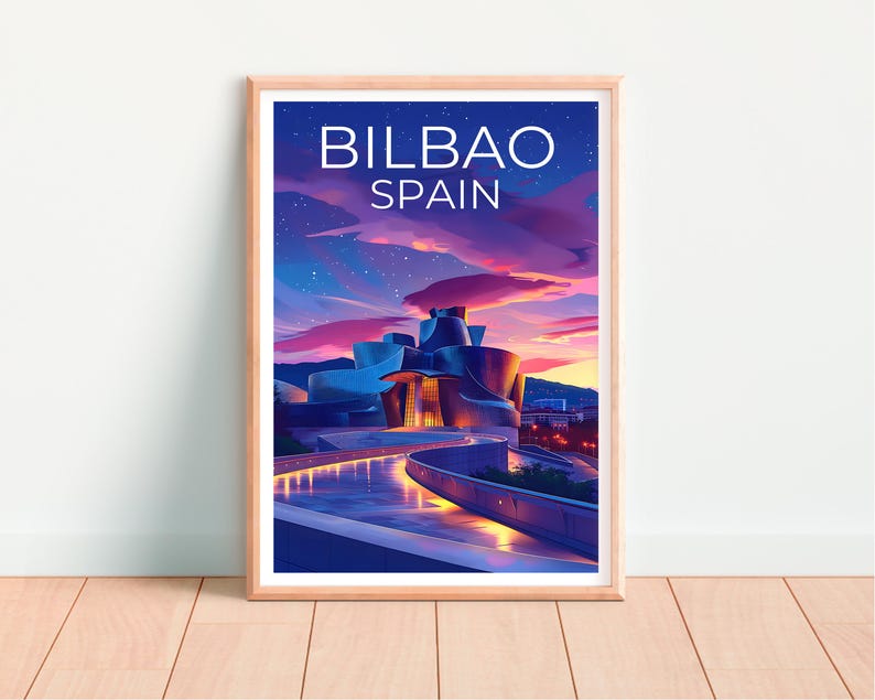 Bilbao Poster, Spain Print, Guggenheim Museum Poster, Spain Art, Spain Illustration, Europe Poster, Spain Gift, Home Decor, Birthday Gift
