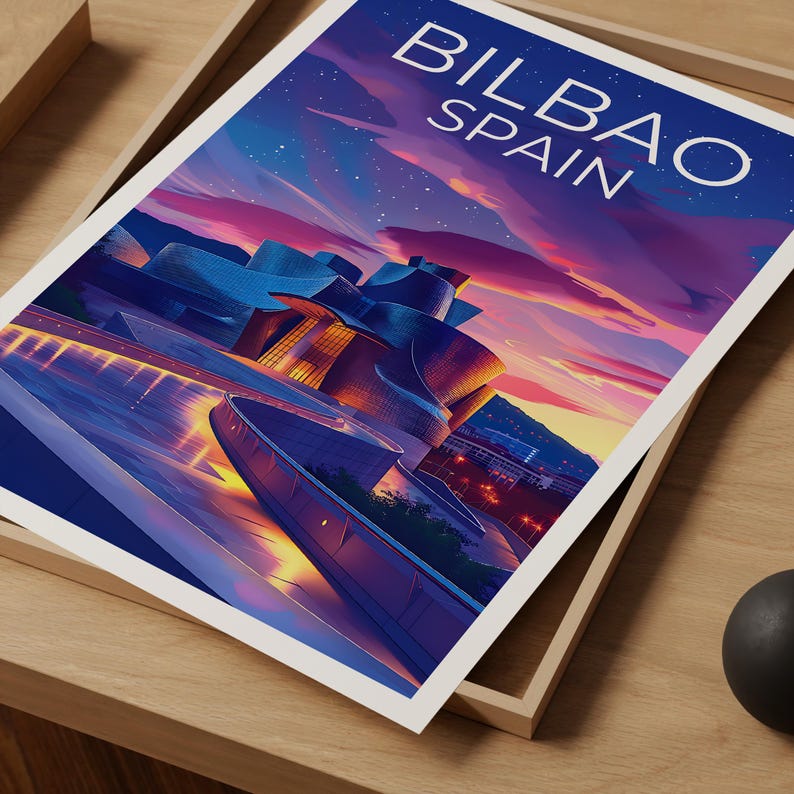 Bilbao Poster, Spain Print, Guggenheim Museum Poster, Spain Art, Spain Illustration, Europe Poster, Spain Gift, Home Decor, Birthday Gift
