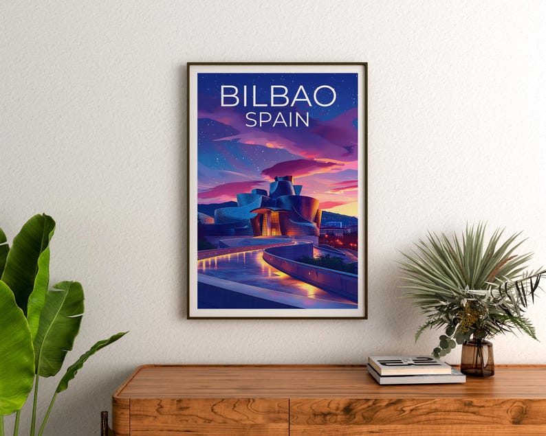 Bilbao Poster, Spain Print, Guggenheim Museum Poster, Spain Art, Spain Illustration, Europe Poster, Spain Gift, Home Decor, Birthday Gift