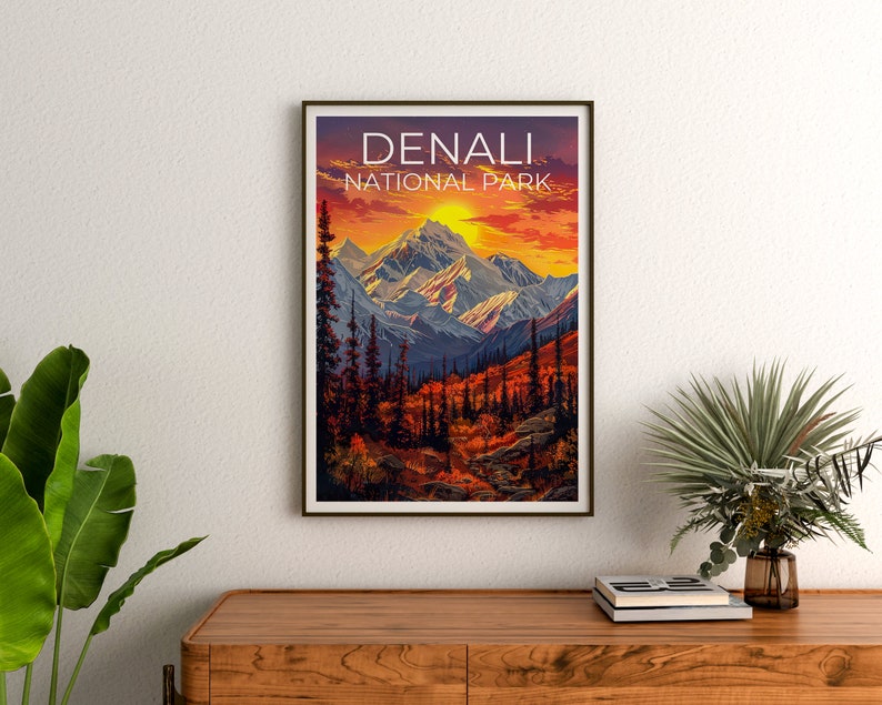 Affiche du parc national de Denali, impression Denali, affiche Alaska, impression Alaska, affiche de voyage Denali, affiche de montagne, art Denali