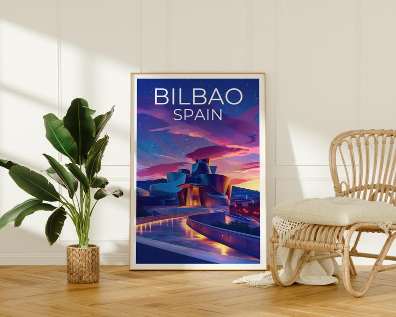 Bilbao Poster, Spain Print, Guggenheim Museum Poster, Spain Art, Spain Illustration, Europe Poster, Spain Gift, Home Decor, Birthday Gift
