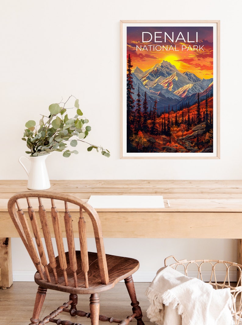 Affiche du parc national de Denali, impression Denali, affiche Alaska, impression Alaska, affiche de voyage Denali, affiche de montagne, art Denali