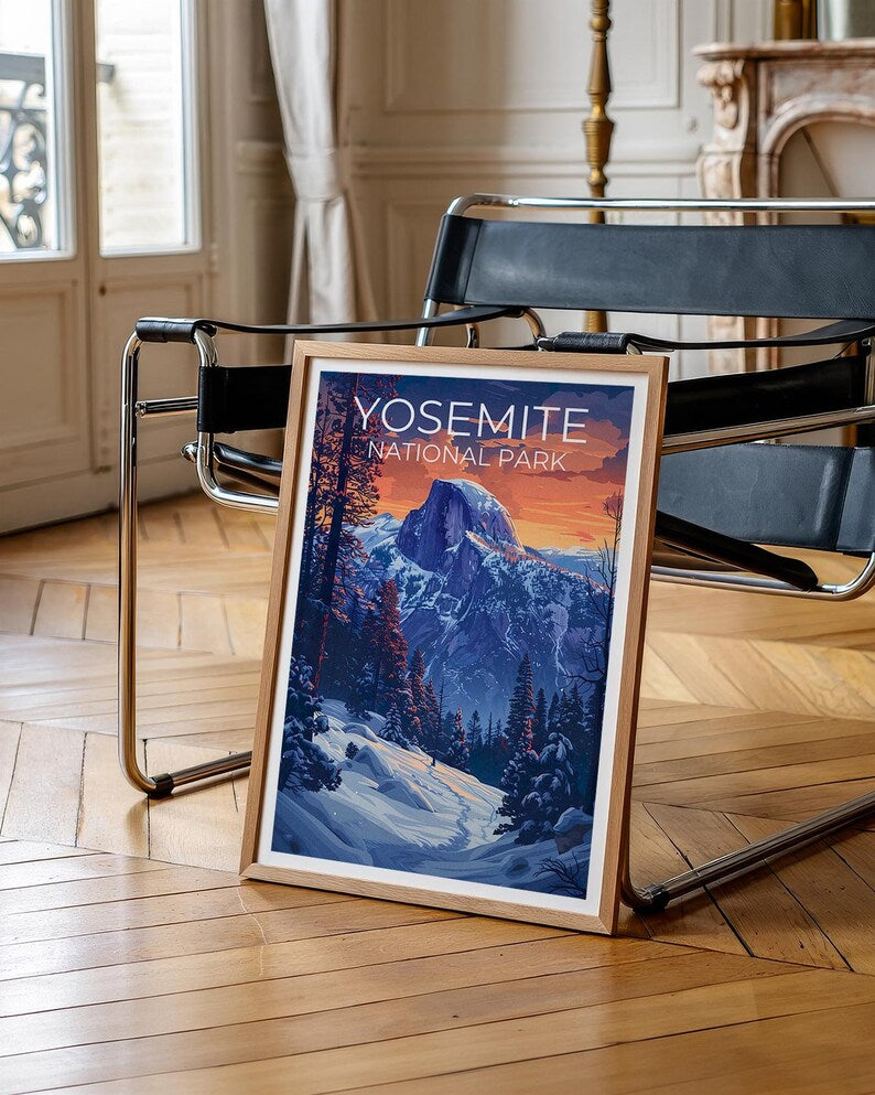 Yosemite National Park Travel Print, California Poster, Half Dome Wall Art, Yosemite Poster, Home Decor, Birthday Gift