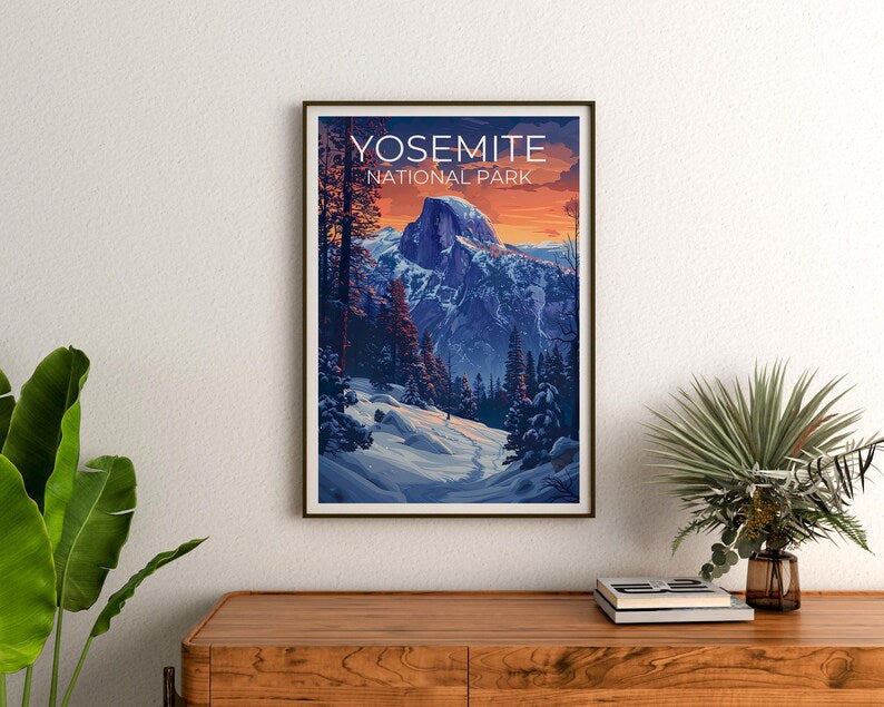 Yosemite National Park Travel Print, California Poster, Half Dome Wall Art, Yosemite Poster, Home Decor, Birthday Gift