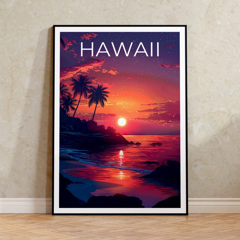 Hawaii Poster, Hawaii Print, Tropical Island Poster, Palm Trees Print, Hawaii Travel Poster, Hawaii Art, Hawaii Gift