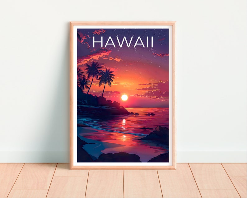 Hawaii Poster, Hawaii Print, Tropical Island Poster, Palm Trees Print, Hawaii Travel Poster, Hawaii Art, Hawaii Gift